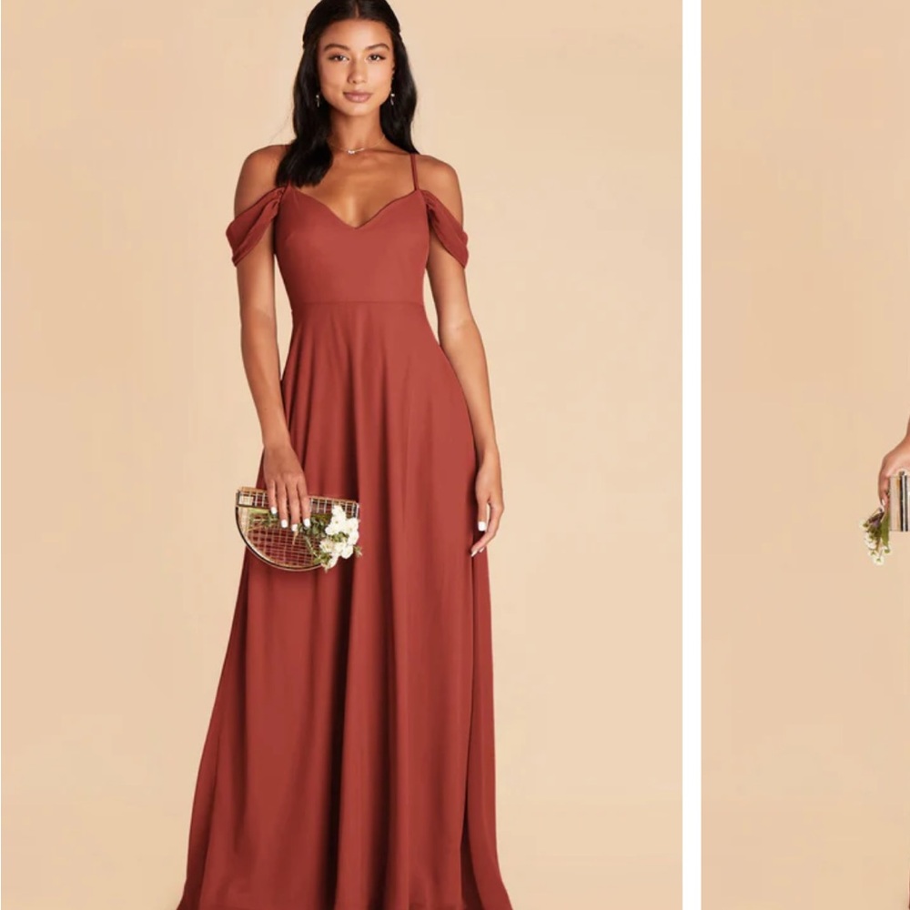 Chiffon “Spice” Color Off-Shoulder Gown